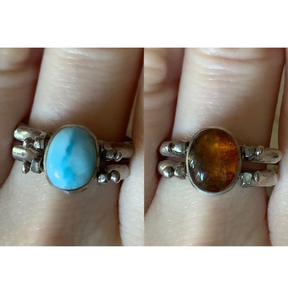 Larimar and Amber Silver Reversible Ring